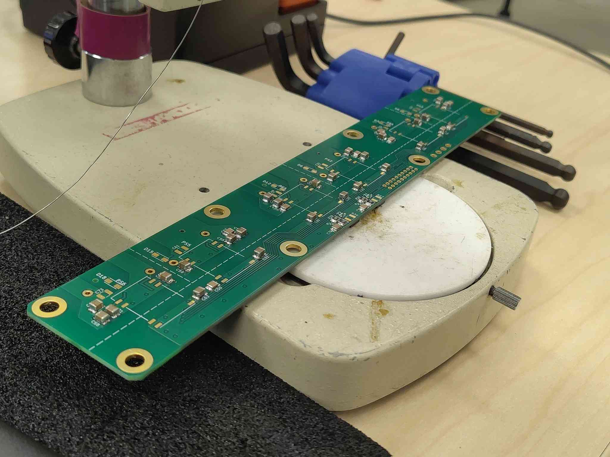 Gate driver board partway through SMD population, bottom side