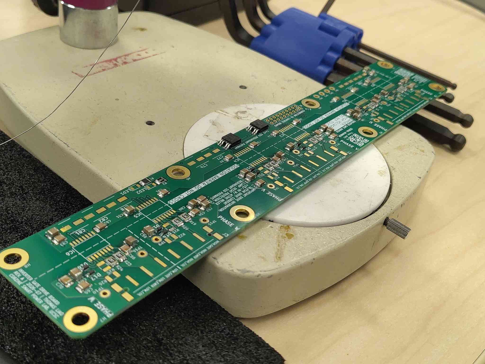 Gate driver board partway through SMD population, top side