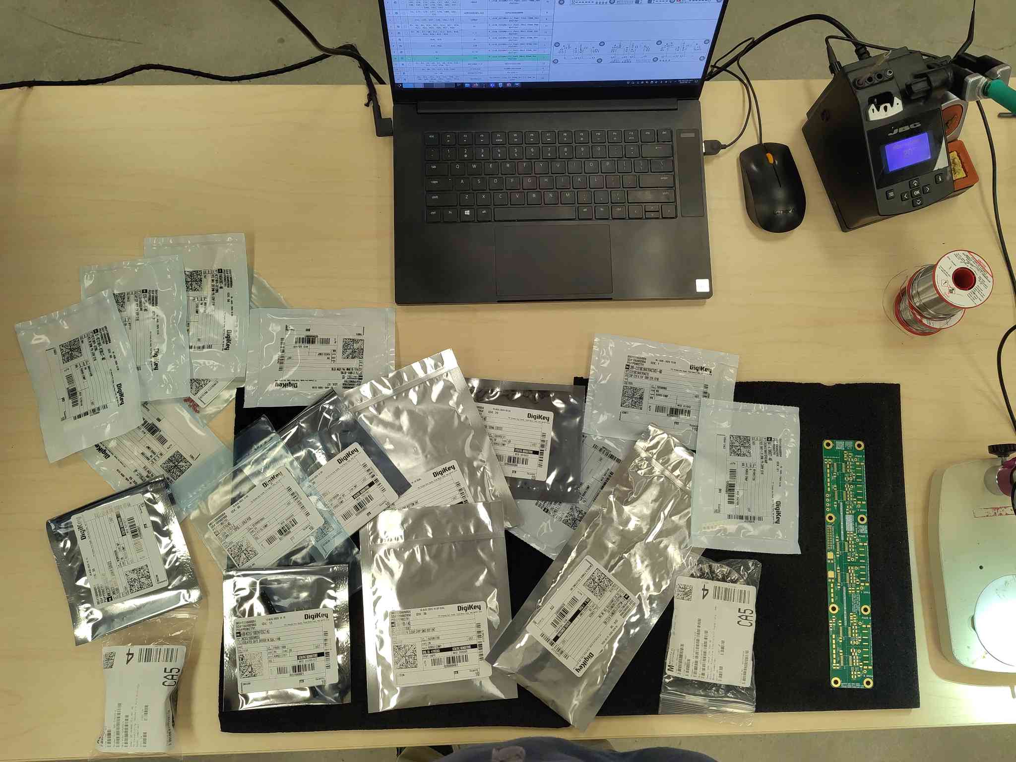 Gate driver parts and materials laid out for assembly