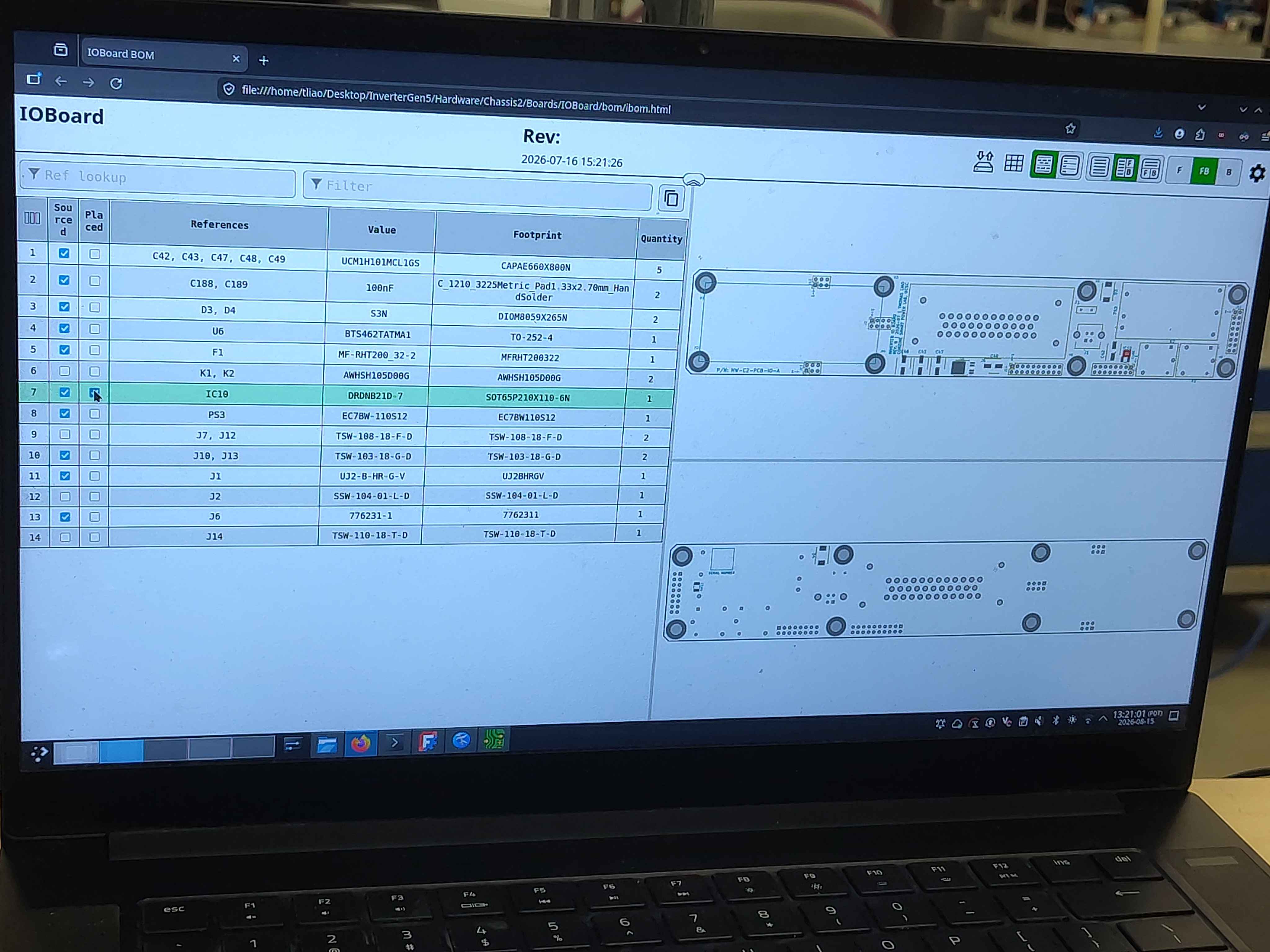Checking off completed placements in the interactive BOM
