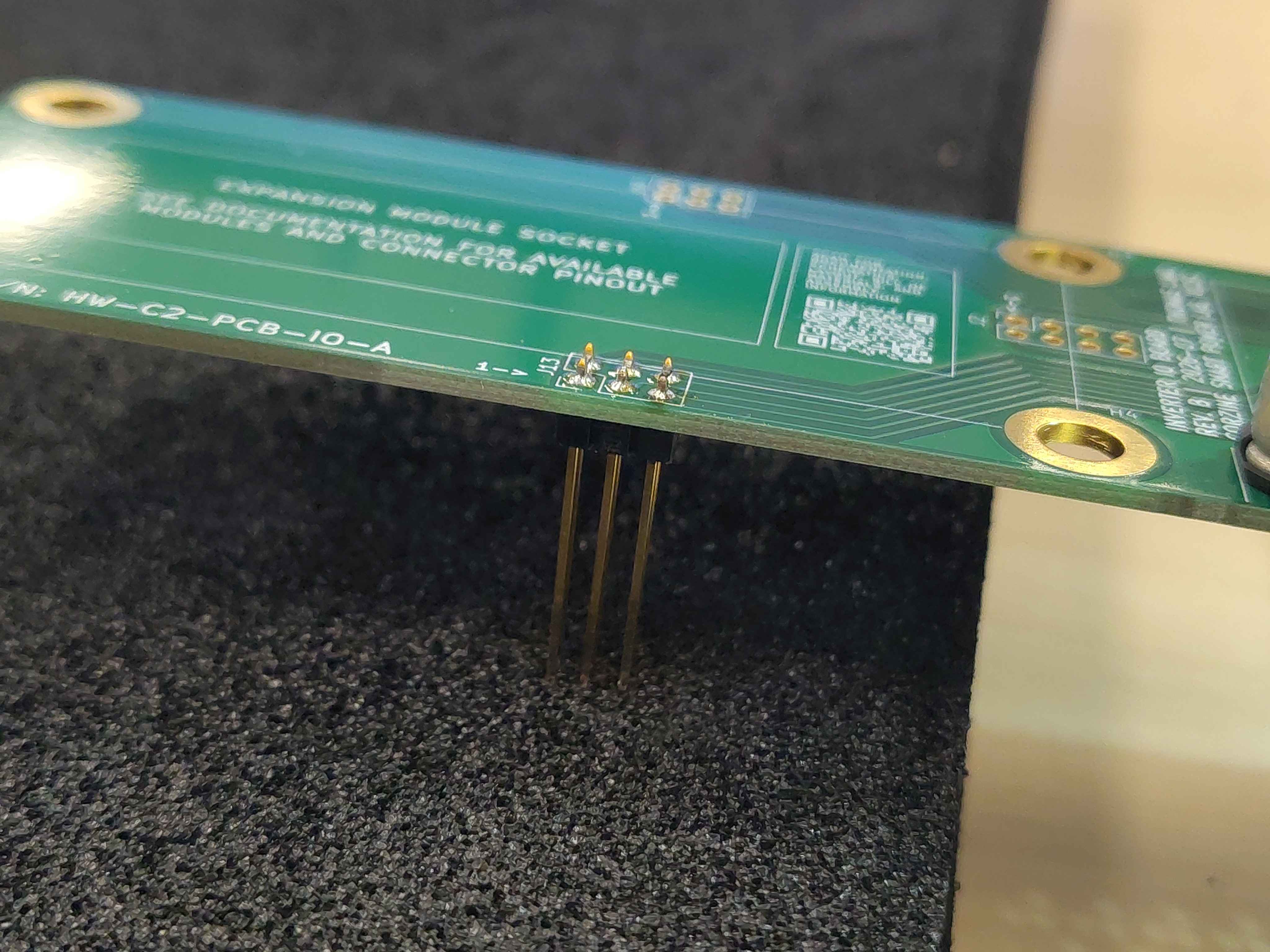 Pin headers fully seated and ready to be soldered