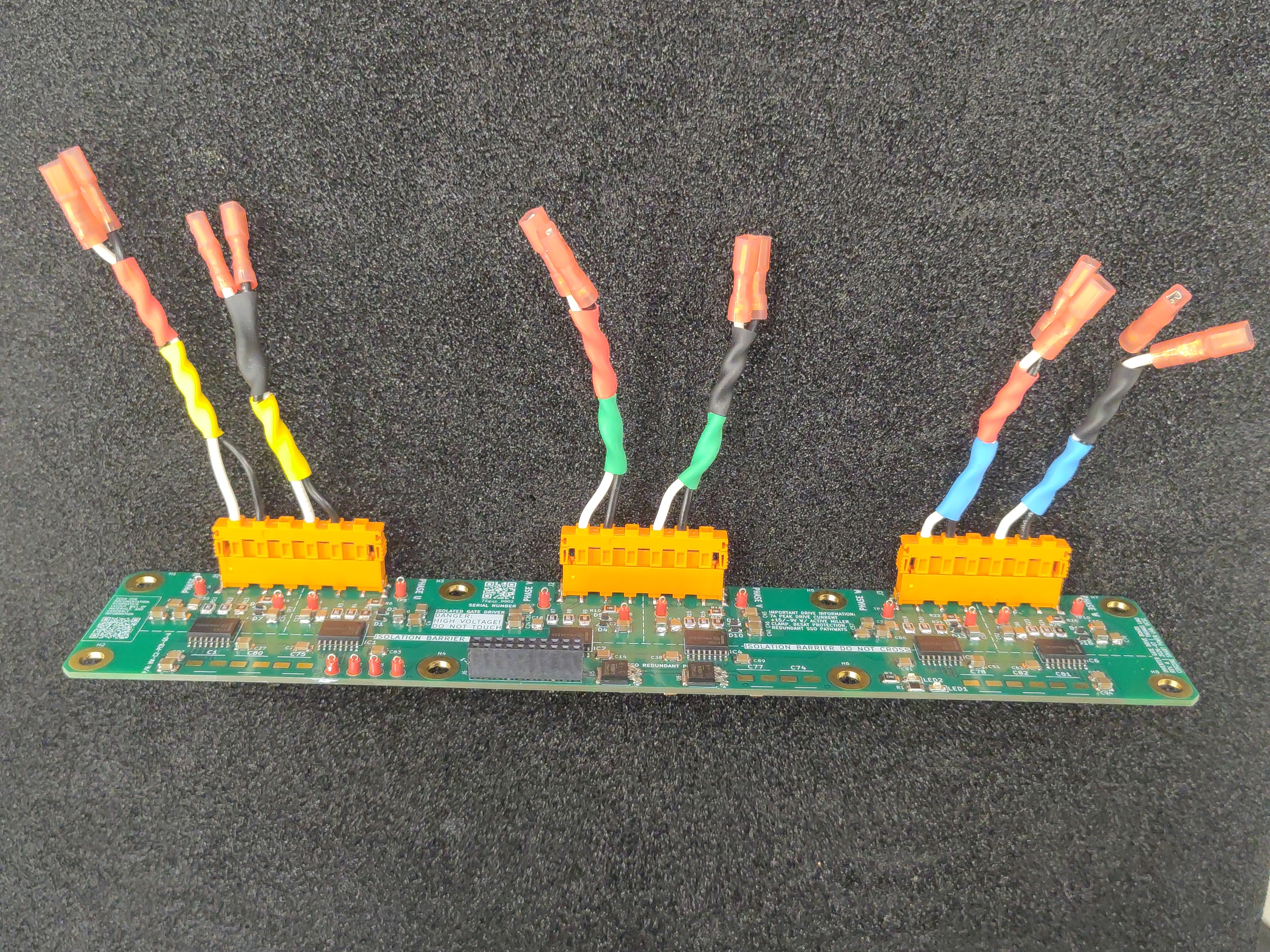 The three populated housings plugged into the gate driver board