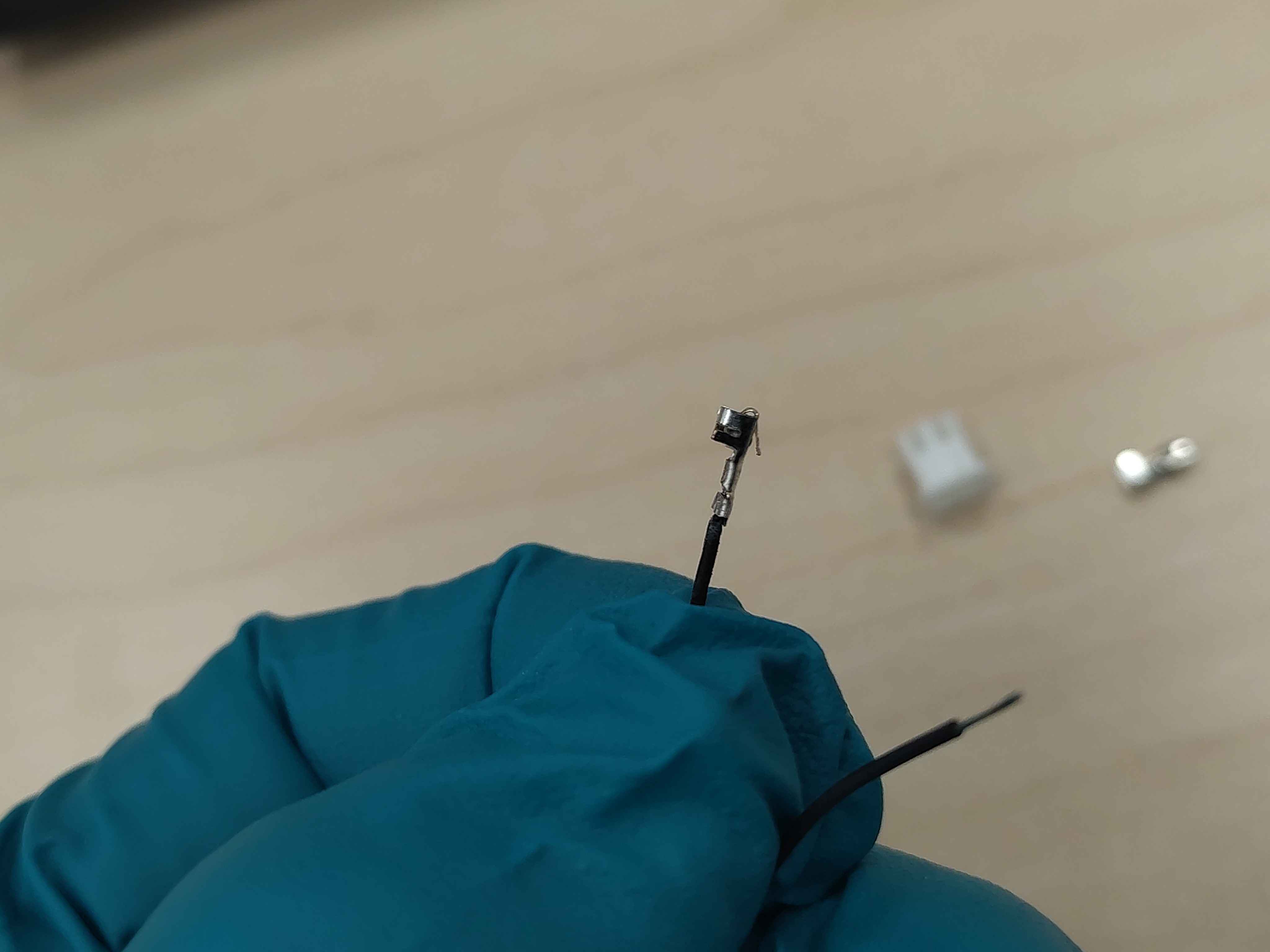 A completed crimp on the sensor wire