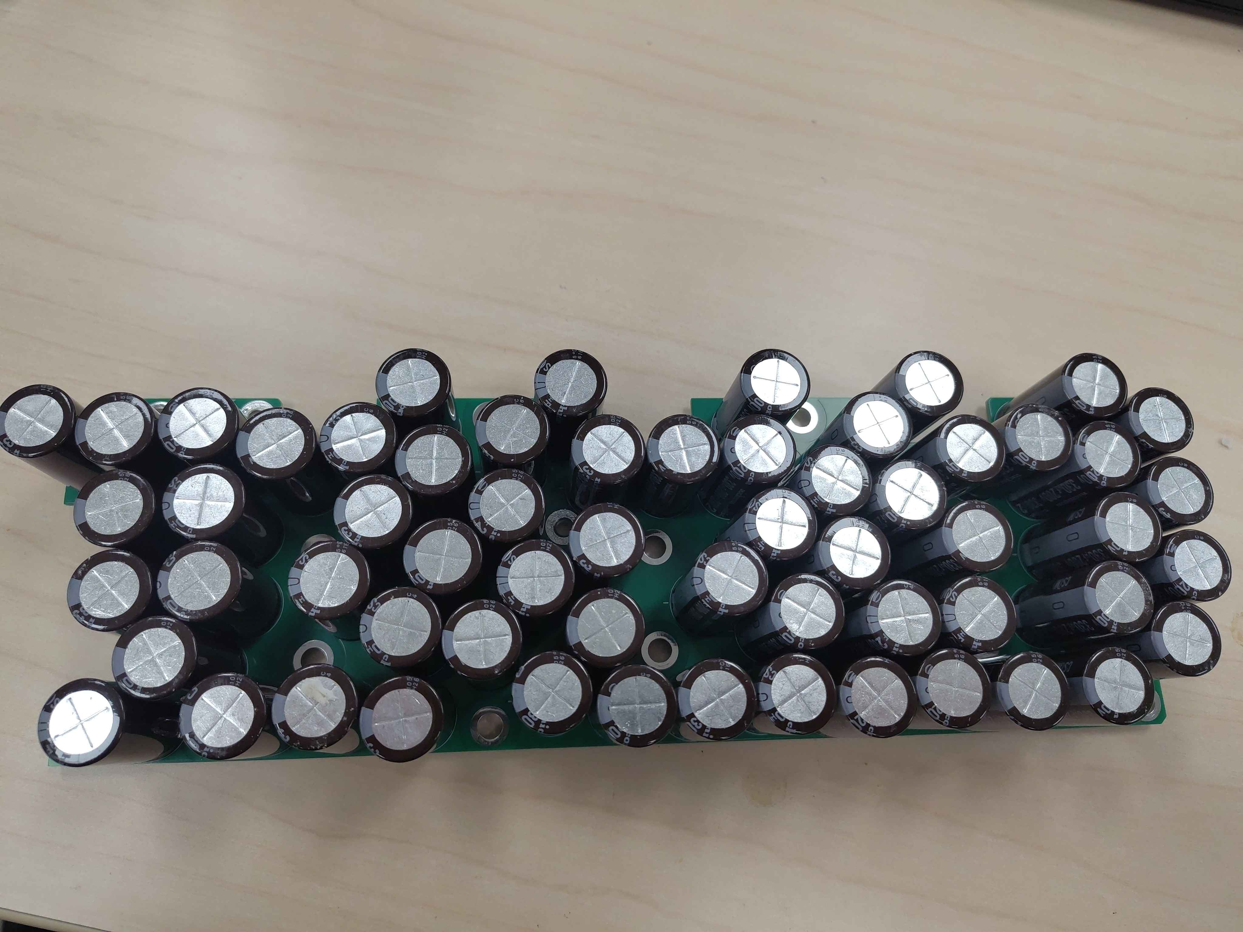 Top view of the completed DC-link capacitor board