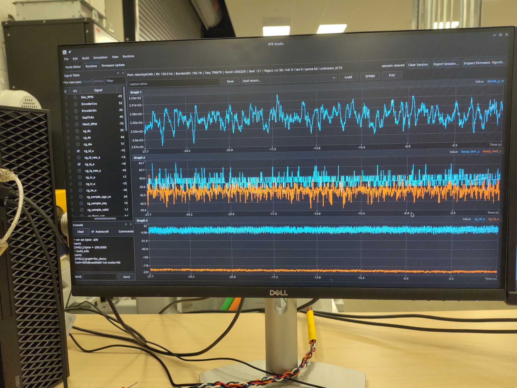 RTE Studio telemetry screen during the hold